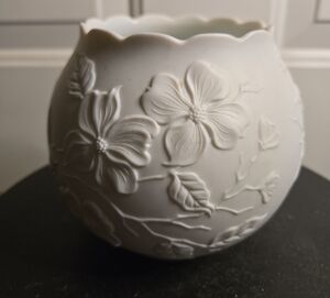 Kaiser W. Germany Floral Embossed White Porcelain Vase Signed M Frey
